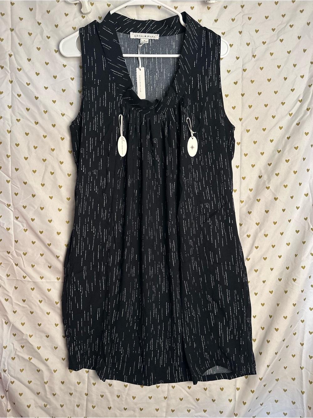 Sleeveless Black lightweight maternity Nursing Dress w White Print NWT medium